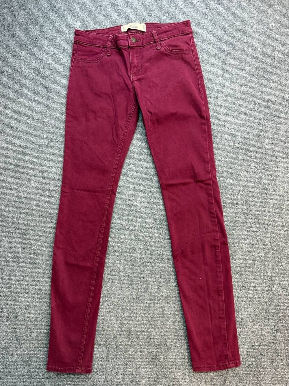 Hollister Women's Super Skinny Jeans 1R W25 L31 Burgundy Stretch Denim
